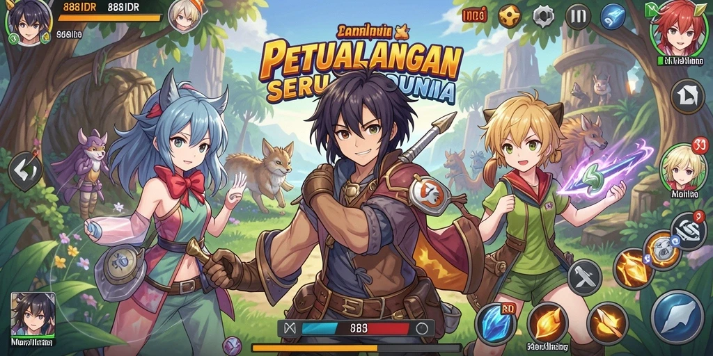 Screenshot gameplay yang menampilkan karakter anime beraksi.