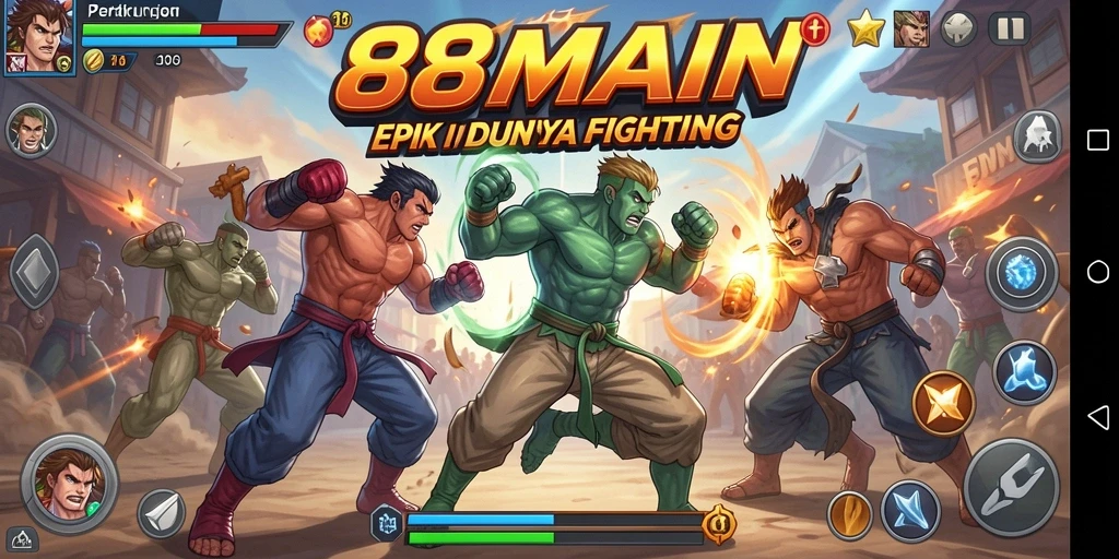 Tangkapan layar utama 88MAIN menunjukkan pertarungan yang mendebarkan antara karakter ikonik.