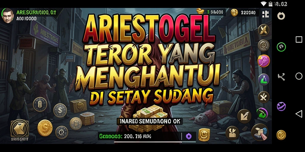 Screenshot gameplay ARIESTOGEL dengan suasana horor mencekam.