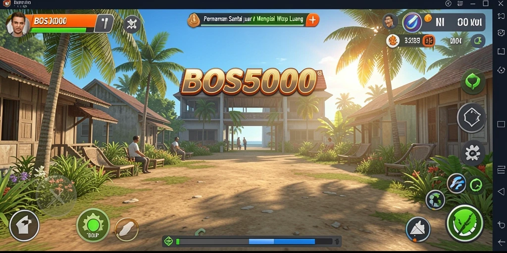Tampilan gameplay BOS5000 yang menggembirakan dan penuh warna.