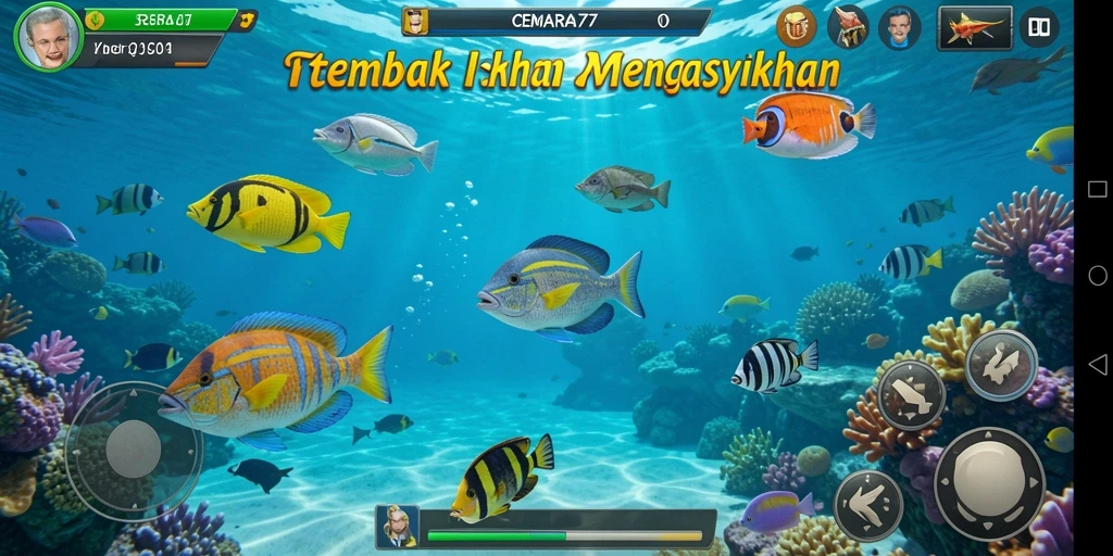 Screenshot gameplay CEMARA77 menampilkan keasyikan menembak ikan.