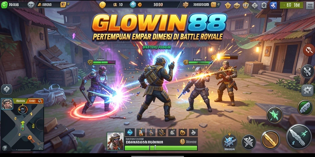 Gameplay GLOWIN88 menunjukkan aksi pertempuran Battle Royale yang mendebarkan.