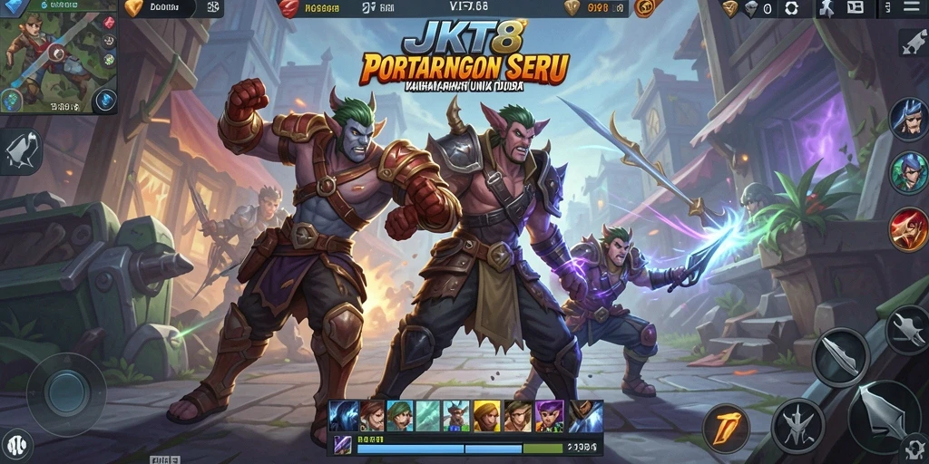 Tangkapan layar utama <strong>JKT8</strong> menampilkan pertarungan epik antar karakter.