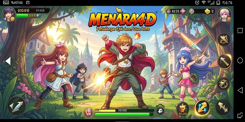 Screenshot MENARA4D menampilkan karakter anime dalam aksi pertarungan.