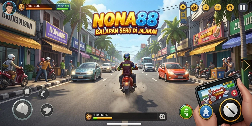 Screenshot NONA88 menampilkan aksi balapan yang mendebarkan.