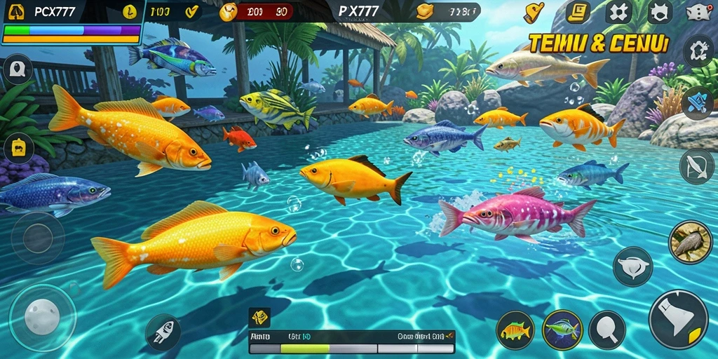 Screenshot PCX777 menampilkan serunya aksi menembak ikan.
