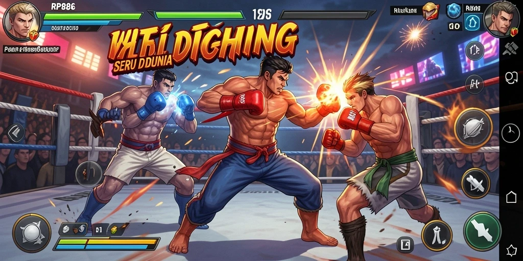 Gameplay RP886 menampilkan pertarungan intens dengan karakter yang menonjol.