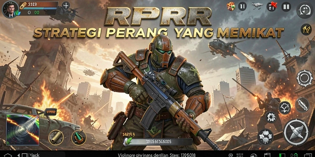 Tampilan layar utama RPRR dengan tampilan pertempuran strategi yang mendebarkan.