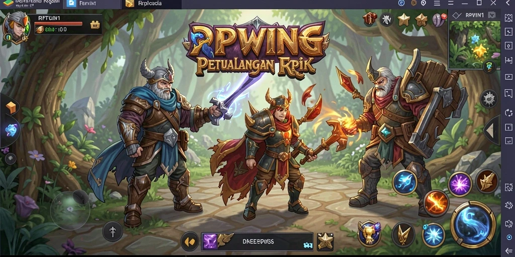 Screenshot gameplay RPWIN1 dengan pertarungan epik dan karakter yang menakjubkan.