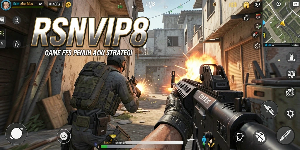 Screenshot gameplay RSNVIP8 menampilkan pertempuran FPS yang intens dan mendebarkan.