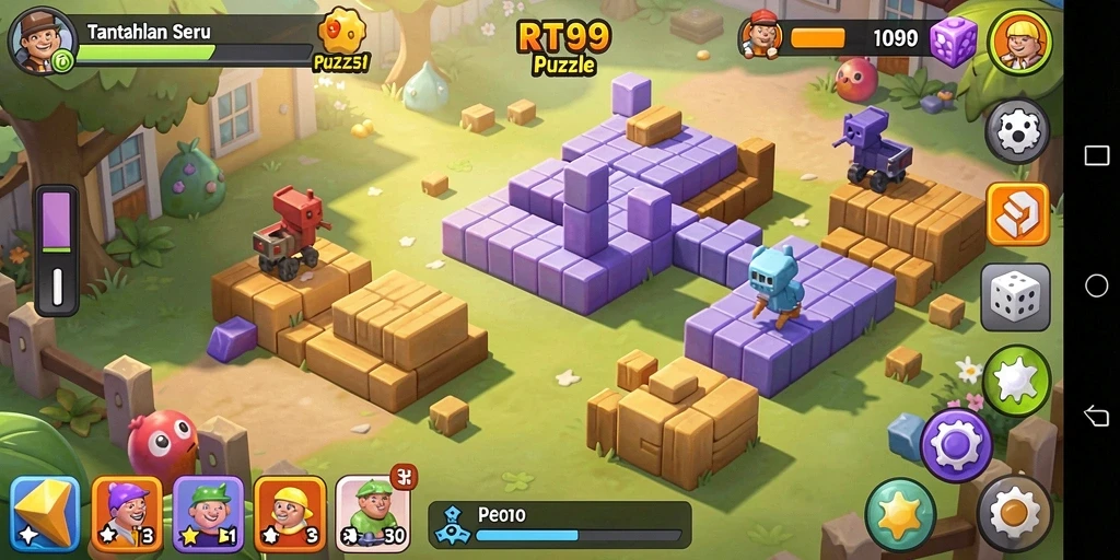 Screenshot menunjukkan gameplay menantang dari RT99 dengan potongan puzzle yang harus disusun.