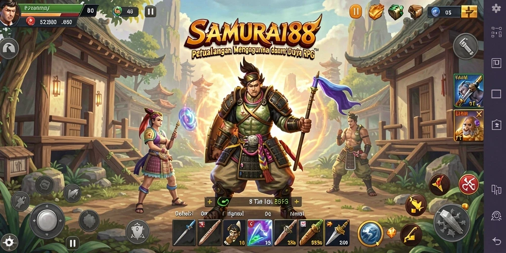 Tampilan gameplay <strong>SAMURAI88</strong> yang menakjubkan dengan pertarungan seru di dunia RPG.