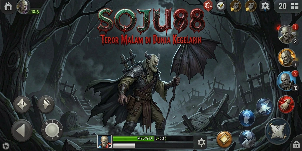 Screenshot gameplay menunjukkan suasana mencekam dalam <strong>SOJU88</strong>.