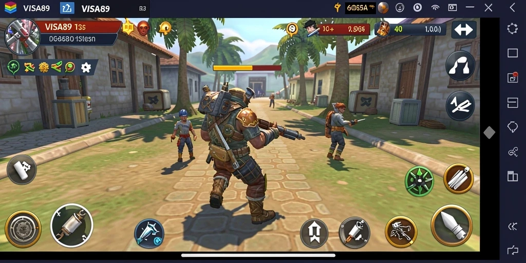 Tangkapan layar gameplay <strong>VISA89</strong> dengan karakter yang mengelola sumber daya.